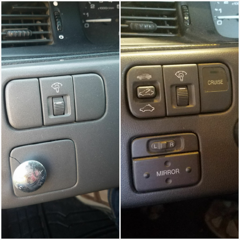 cruise control, power mirrors, sunroof. currently the blank spot has a metal ball for my magnetic phone mount